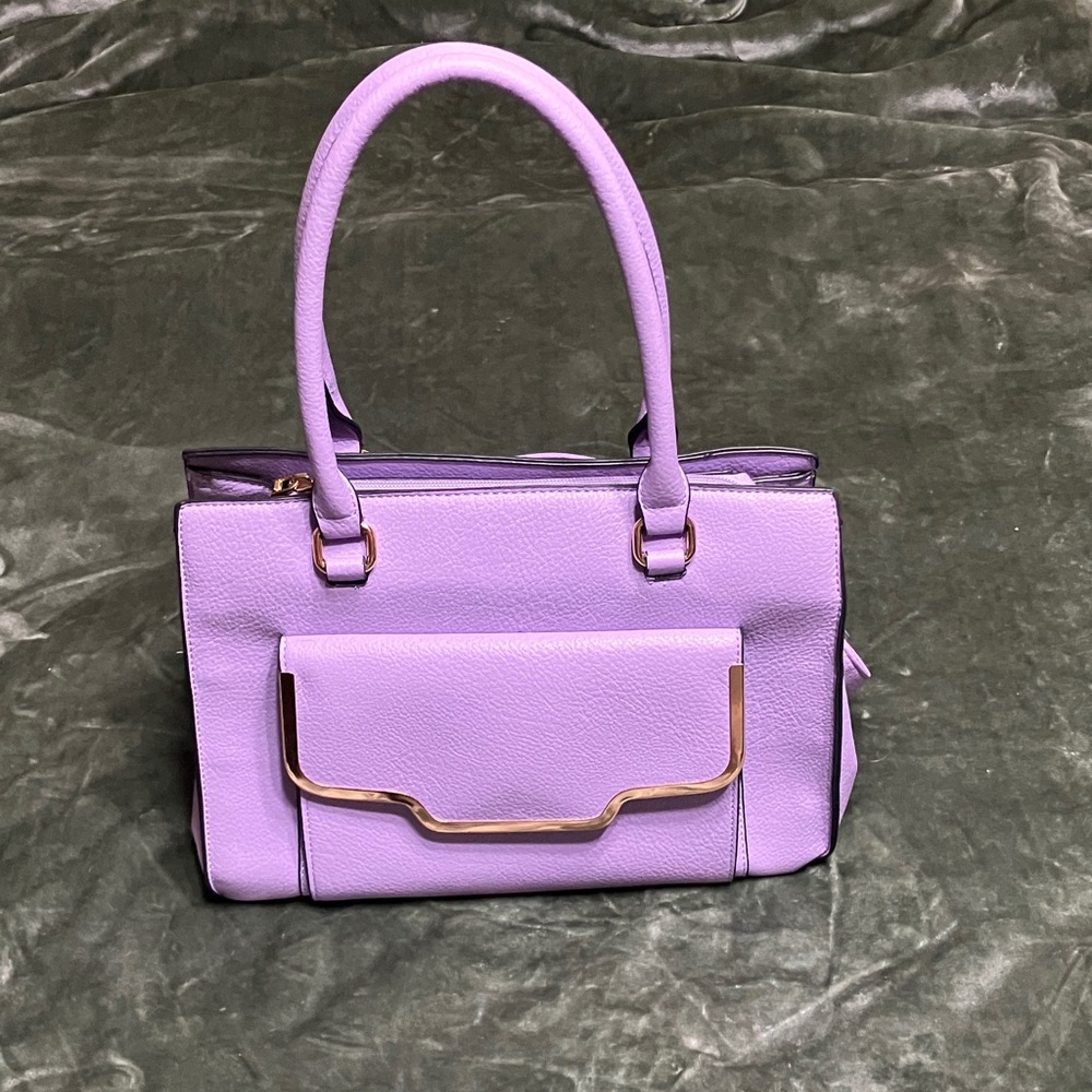 Lavender Pebble Tote Satchel with Gold Trim